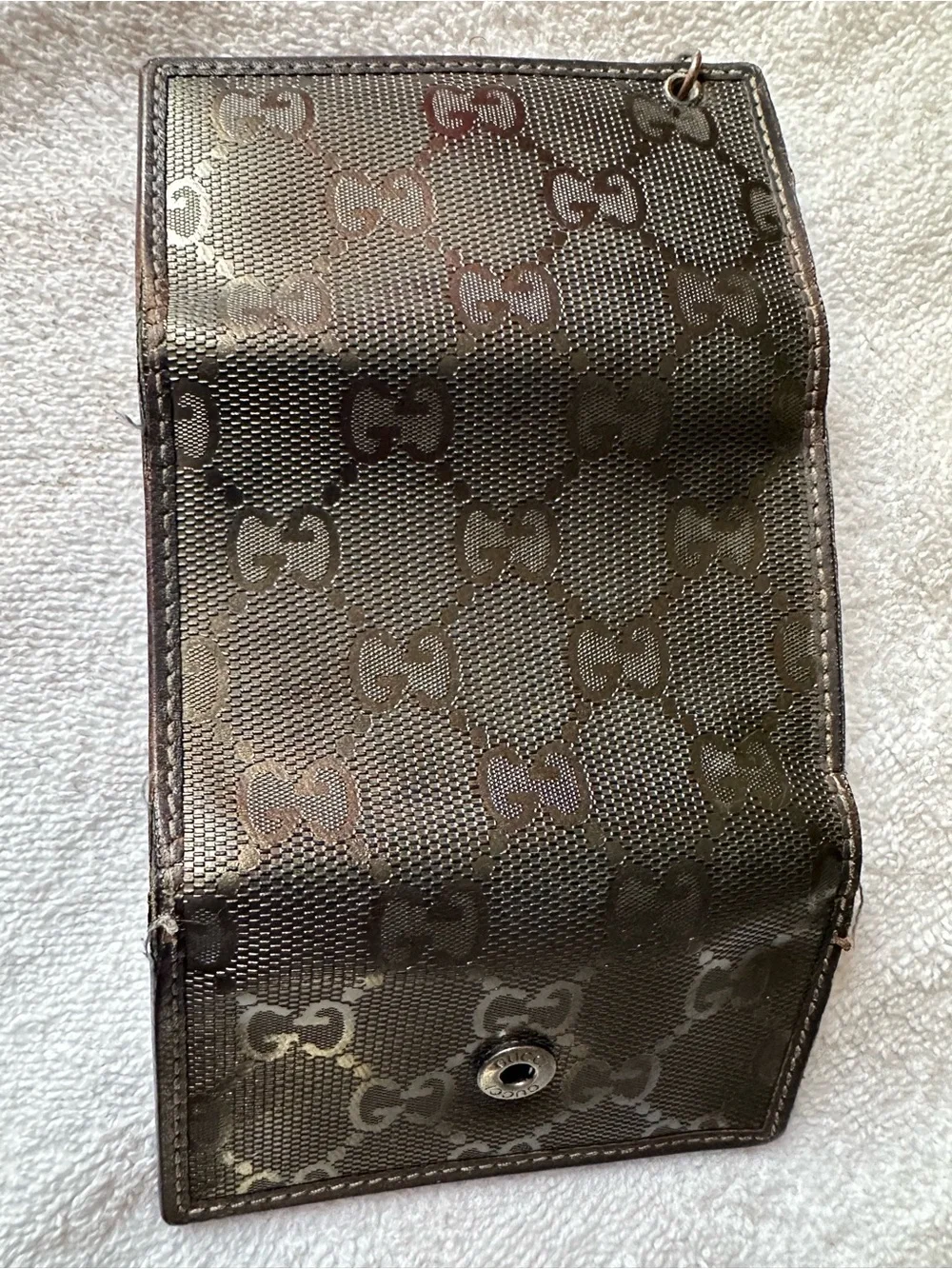 Authentic Gucci Metallic Brown GG Monogram 4-Key Holder w/ GG Charm